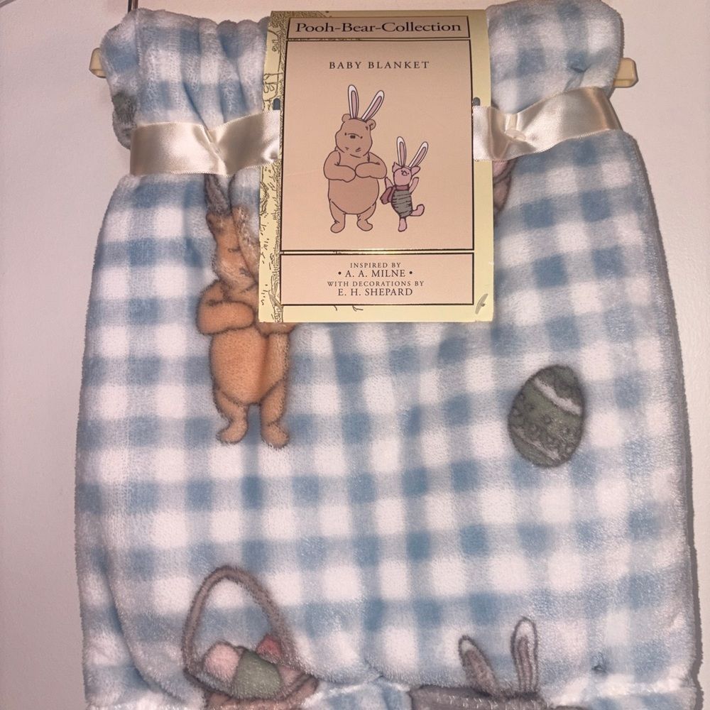 Pooh‎ Bear Collection Baby Blanket - Blue and White Easter Themed